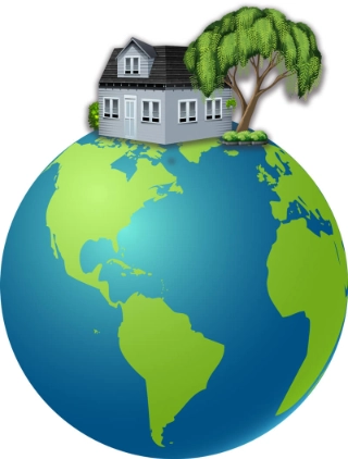 Image of a house on the top of Earth